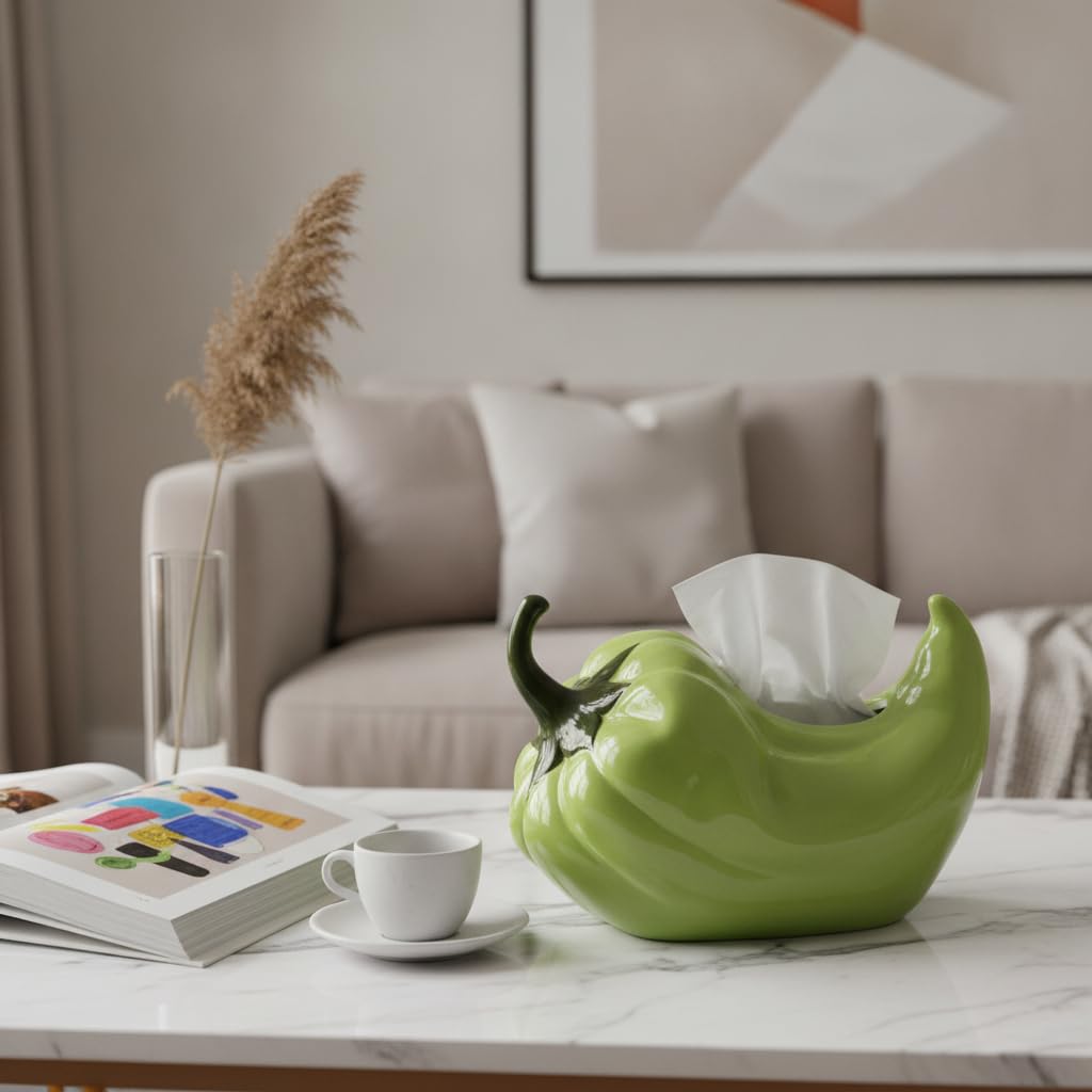 Scatola Portafazzoletti in Ceramica, Peperone verde piccante | Modello rone, Portafazzoletti da tavolo, Per ambienti eleganti, Per ospiti e famiglia