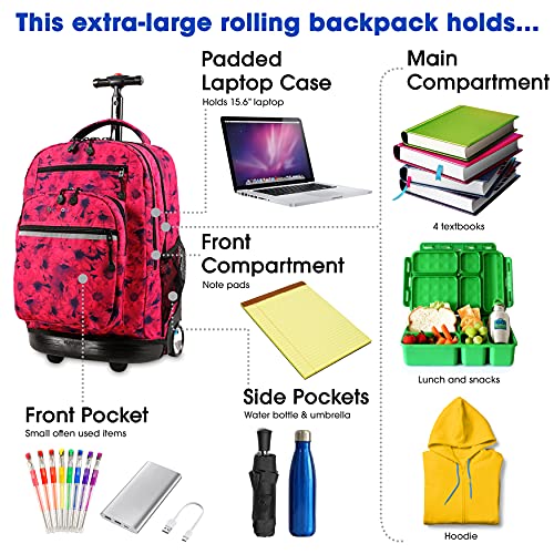 Image of J World Sundance Laptop Rolling Backpack for Girls Boys. Roller Bookbag with Wheels, 20 Inch, Bellis