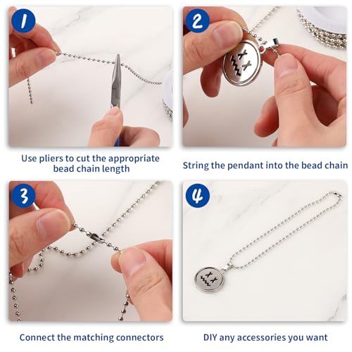 Molain 5M Kugelkette, Edelstahl Perlen Rollenkette Mit 10 Passenden Anschlüssen Kugelkette, Edelstahl Kugelkette Kette Damen Für DIY-Schmuckherstellung Halsketten Armbänder Schlüsselanhänger