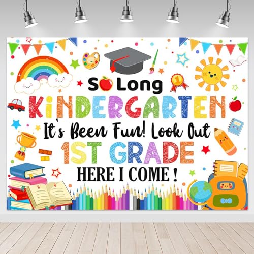 Mocsicka Kindergarten Graduate Backdrop 7x5ft - 1st Grade Here I Come Preschool Graduation Decorations Class of 2026 Last Day of Kindergarten Graduation Party Decorations