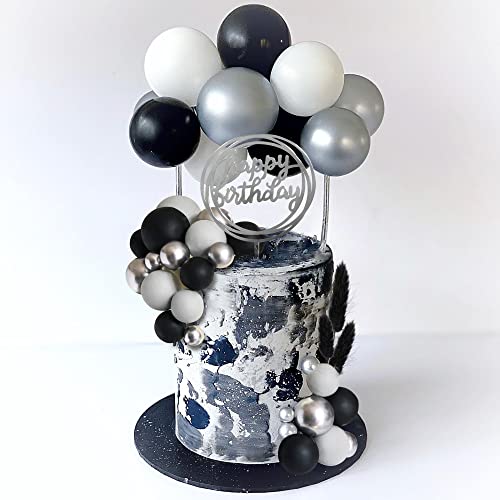 Colorful Balls Cake Topper Mini Balloons Cupcake Topper Foam Cake Balls Artificial Dried Flowers Cake Decorations For Wedding Anniversary Baby Shower Birthday Party Supplies (Black Silver Grey) #TOP3