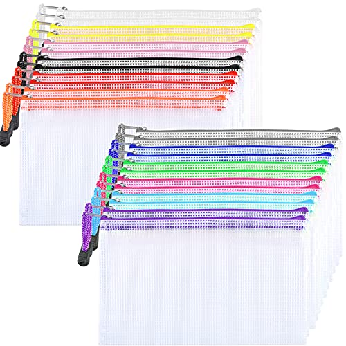 24 Stück Dokumententasche 23 x 11.5 cm Transparent Reißverschlusstaschen Kunststoff-Mäppchen für Dokumente Schule Rechnungen Reisen (12 Farben)