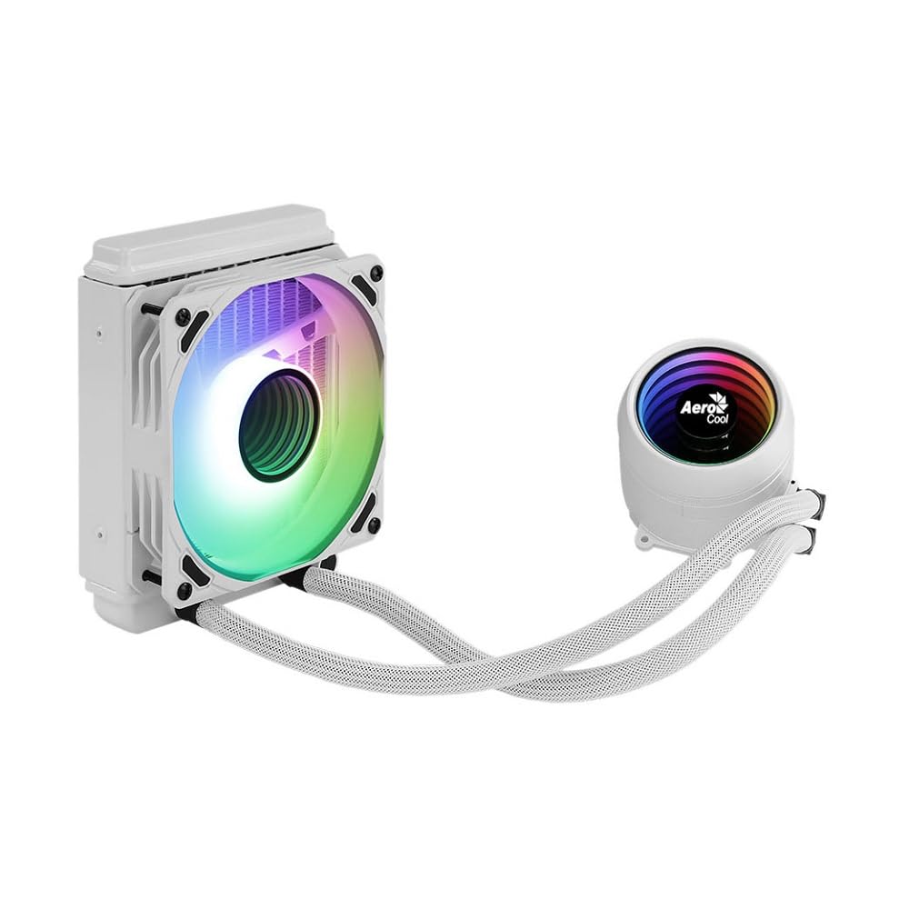 Aerocool MIRAGEL120W, Raffreddamento a Liquido per CPU, Ventola ARGB da 120 mm, TDP 200W, Bianco