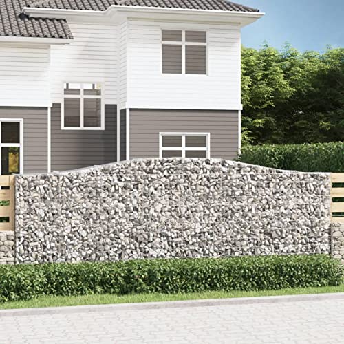 Homgoday Cestas gaviones 9 uds Forma de Arco Hierro 400x50x140/160 cm, Cesta Muro Gaviones, Gavión Jardinera Contenedor, Muro de Gaviones de Jardín, Vallado Cerca Patio
