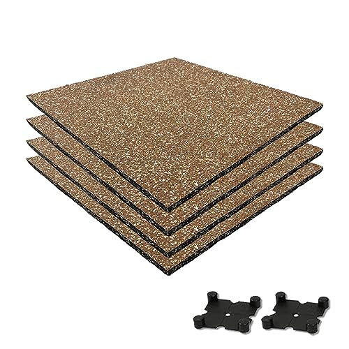 SINO ジムマット ゴムマット トレーニングマット 50x50cm 20mm厚さ 防音 防振 衝撃吸収 連結パーツ付き(無料) ジム 筋トレ フィットネス ダンベル トレーニング 屋外 高硬度 高密度 (4枚セット/コルク, 50×50×2cm)