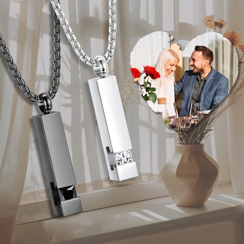 Milacolato 2 Stück Urnen-Anhänger für Gedenkstätten, Schmuck, Asche, Edelstahl, Schwarz, mit CZ-Halskette, Edelstahl, Zirkon