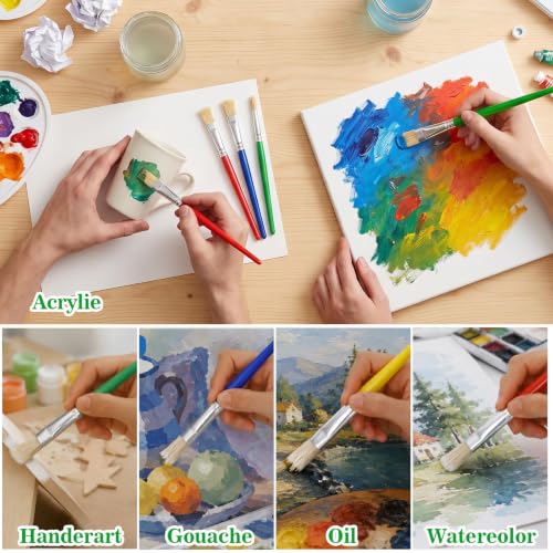 Afcabakila Set de 48 Pinceles Grandes de Cerda para Pintura, Redondo y Plano con Mangos de Colores para Acrílico y Acuarela miniatura 6