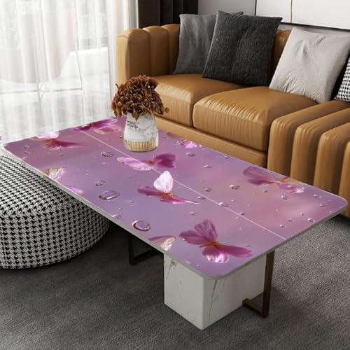 Image of Pink Butterfly Desktop Sticker 39.37x23.62In, Floral Butterfly Water Drop Desk Decal, Easy Clean Table Surface Sticker, Dreamy Feminine Home Decor
