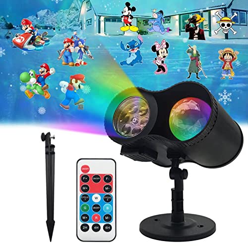 Yan-tech LED Night Light Projector 20 Films Remote Control Japan Anime Academic Titan Stitch RGB 6 Color 6 Mode Timer Ocean Wave Indoor House Decor Waterproof Outdoor Garden Lamp