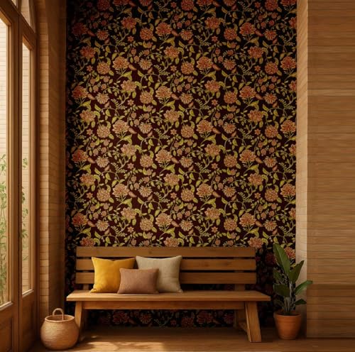 Papier peint floral botanique en vinyle texturé marron - 2