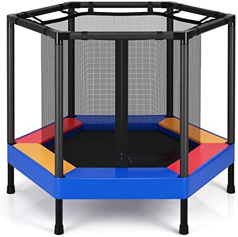 Giantex 48″ Kids Trampoline, Outdoor Indoor Mini Recreational Round Trampoline w/Safety Enclosure Net, Foam Padded Handrails, Stable Hexagonal Shape Toddler Trampoline for Kids Gift