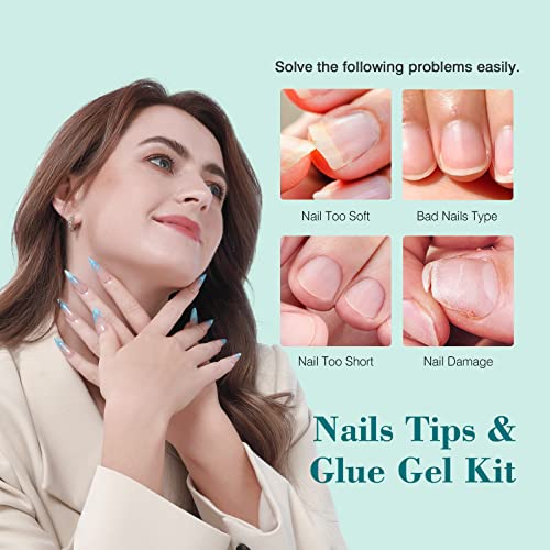 SAVILAND Gel Nail Kit with Curing Lamp: 500 pcs Stiletto Nail Tips 4 In 1 Glue Gels with Medium Stiletto Gel Nails Tip and Curing Lamp Acrylic Nails Art DIY Manicure Home Salon Gift