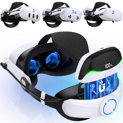 Elekasumi Meta Quest 3/Quest 3S/Quest 2用ヘッドストラップ VRヘッドセット用 7500mAh大容量磁気バッテリー内蔵 ダブルノブ調整式 高速充電対応 快適フィット メタクエスト3/3s/2用バランスストラップ