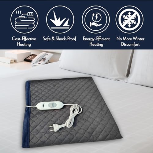 Image of Tapish Electric Blanket Ultrasonic Fabric - Single Bed Warmer - Shock Proof (5 Years Warranty on Remote, Ultrasonic Velvet Fabric, Grey, 30x60 inches, Reversible)