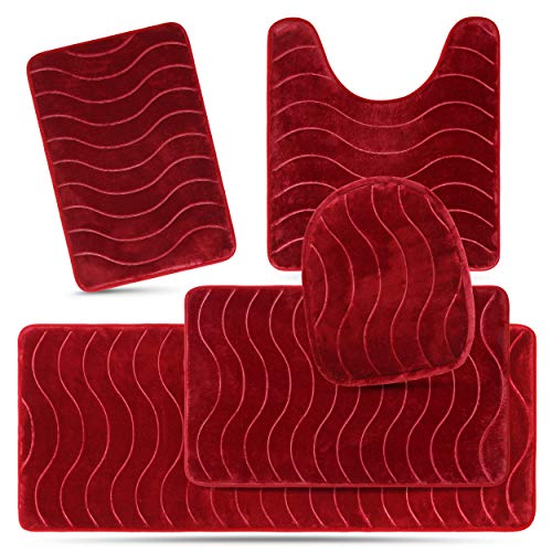 Super Cheap 🛒 Elvoki 5 Piece Bathroom Rugs Set - Soft Non Slip Memory Foam Large Bathroom Rug Mats - Perfect Combination of Luxury and Comfort - Burgundy Sea Design New Arrivals Elvoki 5 Piece Bathroom Rugs Set - Soft Non Slip Memory Foam Large Bathroom Rug Mats - Perfect Combination of Luxury and Comfort - Burgundy Sea Design