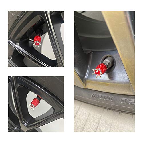 image for JUSTTOP Car Tire Valve Stem Caps, 4 Pack Handmade Crown Crystal Rhines