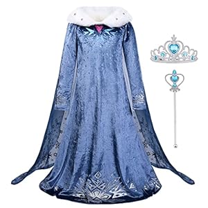 URAQT Disfraz Niña, Vestido Princesa Niña con Corona y Varita Magica, Disfraz Princesa Niña de Dibujos Animados Nieve, Disfraz Niña Halloween Cosplay Cumpleaños Carnaval Fiesta Navidad