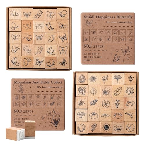 SZSMW 50 Sellos para Decorar - Sellos de Madera - Flores de Sello - Perfecto para áLbumes de Fotos, áLbumes de Recortes, Cartas, Etiquetas Y Es Un Excelente Regalo para Los Amantes de La ArtesaníA