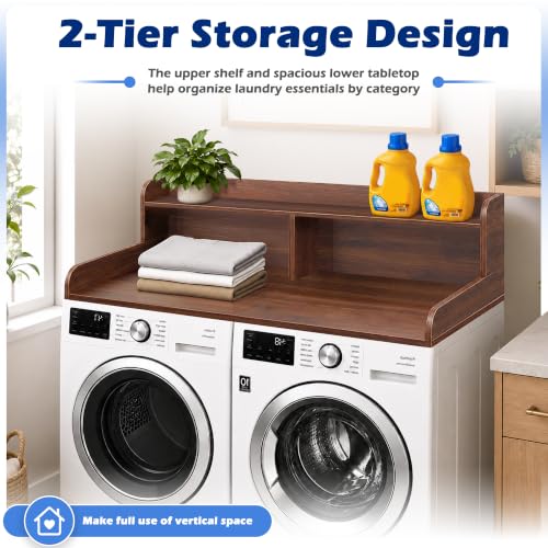 Image of Royxen Laundry Countertop with Storage Universal Fit, Washer and Dryer Countertop with Shelf, Laundry Room Storage, 2-Tier Shelf (Walnut)
