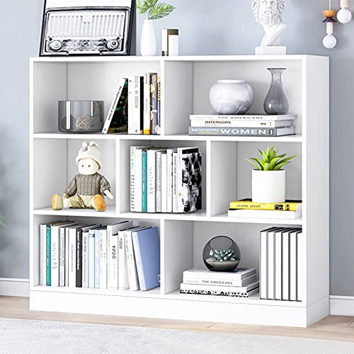 Image of IOTXY Open Shelf Low Bookcase - Wooden 3-Tier Cube Bookshelf, Warm White