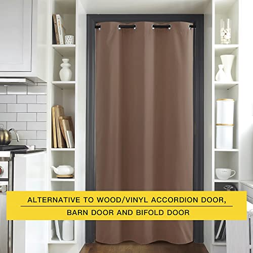 Image of NICETOWN Sound Reducing Room Divider Curtain Screen Partition, Function Thermal Blackout Patio Door Curtain Panel, Sliding Door Insulated Curtain, Cappuccino, 5ft Wide x 7ft Long