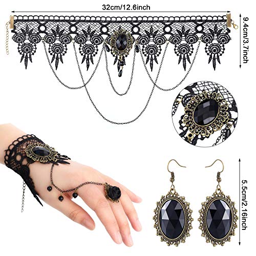 9 Pieces Halloween Vampire Choker Necklace Gothic Black Lace Choker Necklace with Bracelet Earrings and Vampire Teeth… - Image 5