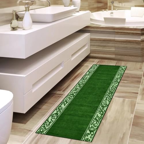 Alfombra para pasillo verde oscuro de 90x280 cm lavable 4