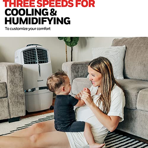 Honeywell 525 Cfm Indoor Portable Evaporative Air Cooler, Fan & Humidifier With Ice Compartment And Remote, (White) #TOP6