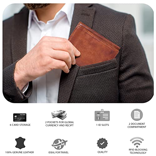 Real Leather Trifold Wallet For Men - Slim Ultra Thin Tri Fold Front Pocket Minimalist Credit Card Holder Id Window Gift Men (Wash Tan) #TOP5