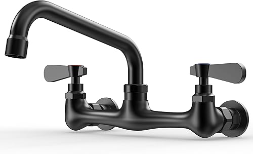 Vista 8 de Grifo de fregadero de utilidad para montaje en pared, grifo de fregadero de cocina de 10 pulgadas de longitud, cromado, 2 manijas, barra