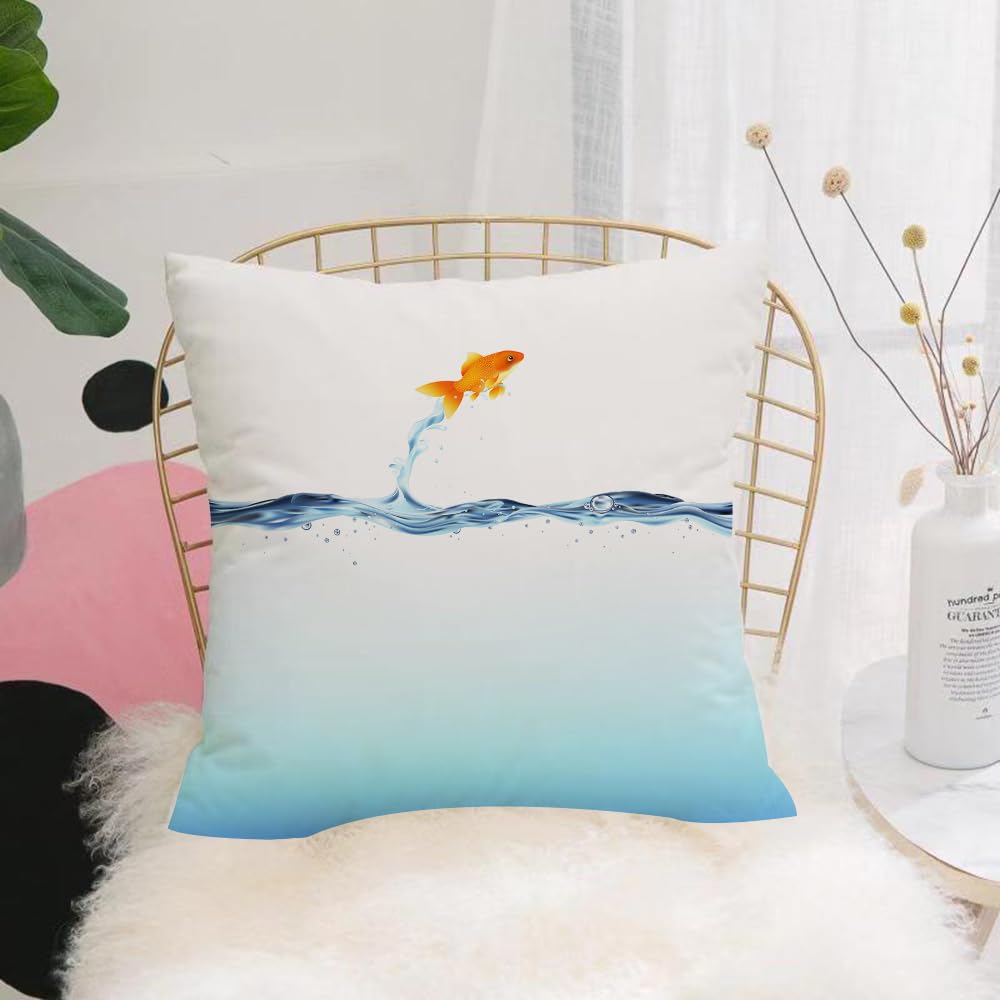 HYOSXW Cushion Cover,Throw Pillow Case Home Decorative for Living Room Bedroom Sofa Chair 16X16 Inch,Aquarium, small goldfish jumps out of the water Valor Challenge F,Pillowcase 40X40cm