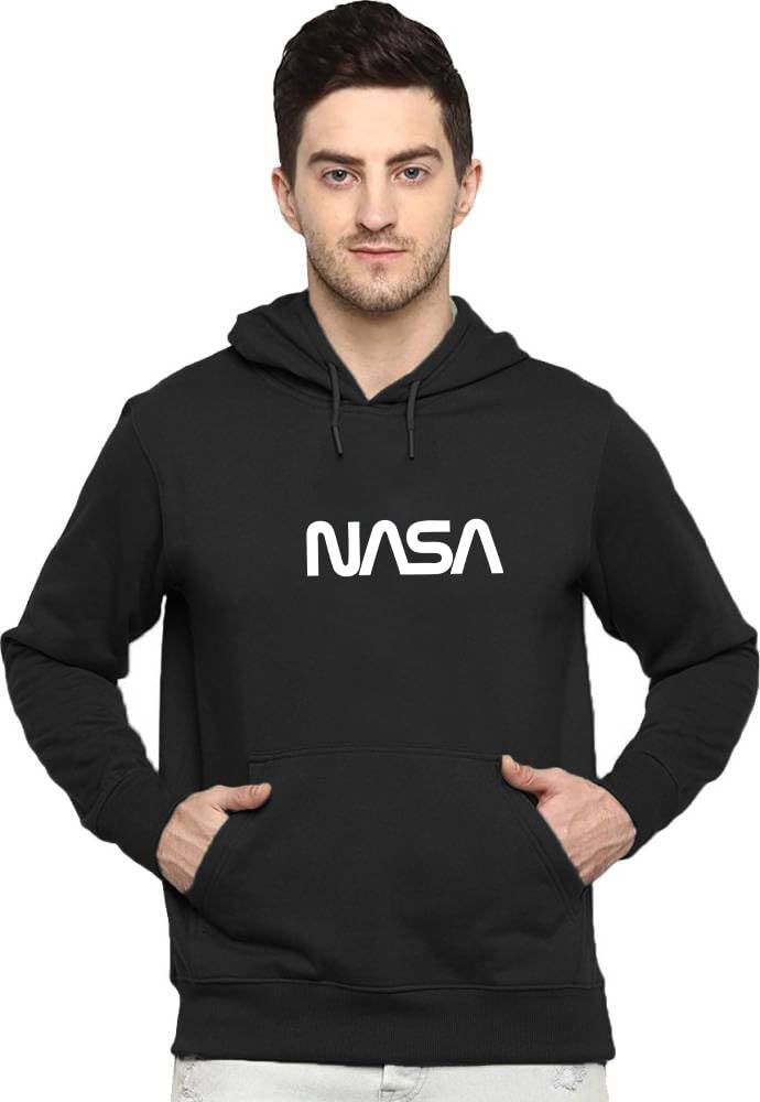 GenericCasual Men's Cotton Fleece Printed Hoodie with Essential Hoodie Pocket Black