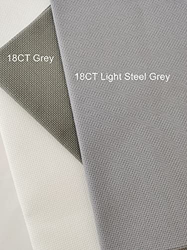 Image of KCS 3 pc of 12 inch x 18 inch 18CT Counted Cotton Aida Cloth Cross Stitch Fabric (Pearl Grey+Light Steel Grey+Medium Grey)