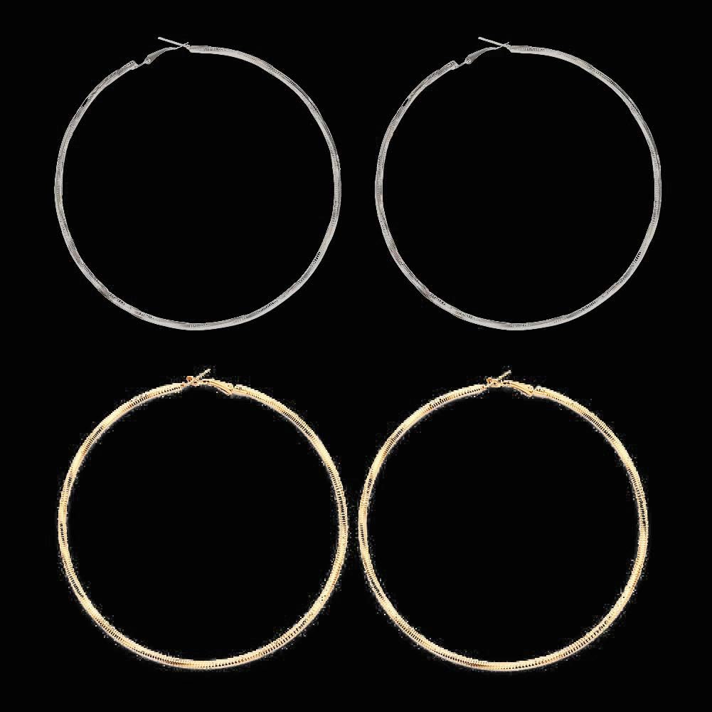 Hypoallergenic Extra Large Flattened Round Metal Hoop Earrings 2 PAIRS
