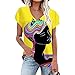 T-Shirt Femme Ample Imprimé Mode Décontractée Blouse Femme Col en V Confortable Tenue Quotidienne Manche Courte Femme Tendance Mode Été Top Femme T11 5XL