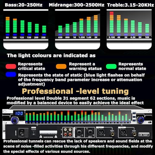 Ecualizador gráfico estéreo de 31 bandas con pantalla de espectro LED, 10 efectos preestablecidos, reducción automática de ruido, chip de procesamiento DSP para estudio de grabación y mejora de audio