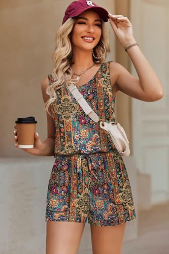 Image of ADOME Rompers for Women Summer Sleeveless Scoop Neck Tank Top Casual Short Jumpsuit Rompers with Pockets