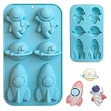 Ysqool Space Themed Silicone Mold, Astronaut Rocket Planet Fondant Mold, Chocolate Candy Molds, Epoxy Resin Soap Clay Mould for Baking Cake Decorating, Cupcake Toppers, Mousse, Gummy, DIY Crafts