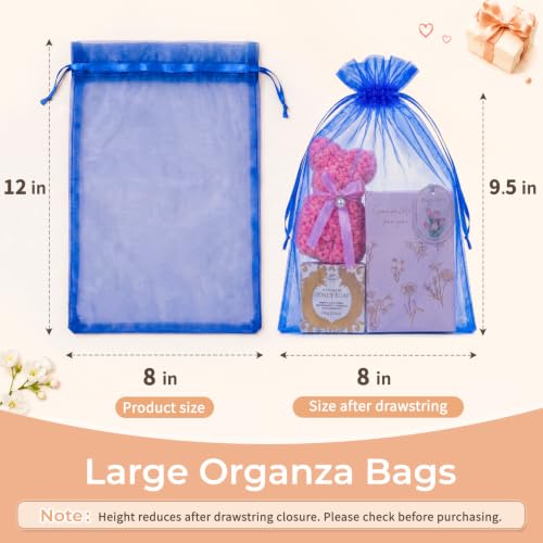 Image of Crweety 50PCS Organza Bags 8x12 Large Gift Bags Blue, Mesh Bag Drawstring Pouches for Wedding Favors Goodie Sachet Jewelry Candy, Sheer Gift Wrap Bag for Birthday Baby Bridal Shower Graduation Party