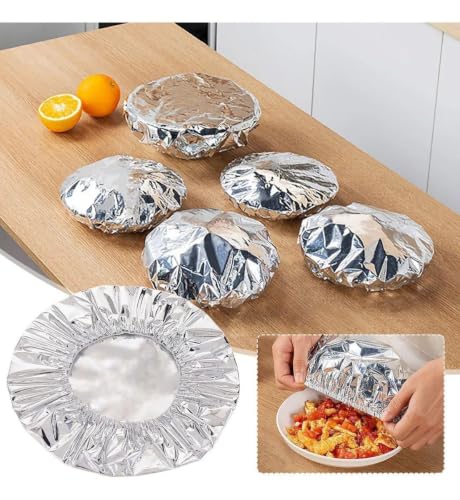 Image of Food grade aluminum foil film insulation cover, Aluminium Foil Bowl Covers for Reusable, 10 Pcs-Kitchen Food Storage Insulation Film, Elastic Design