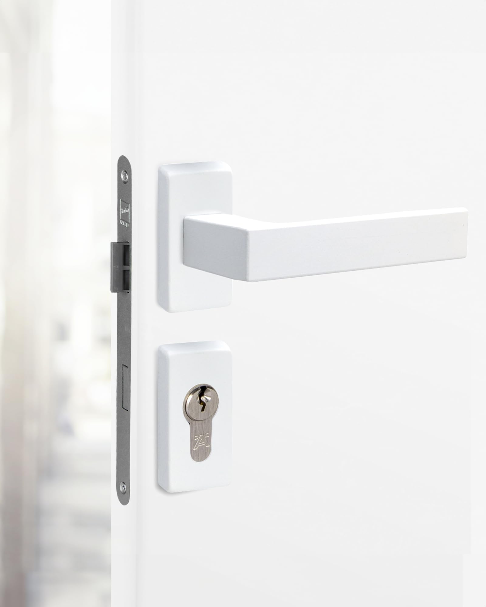 Gedotec Set di maniglie a leva per telaio stretto in alluminio | 1 set per porta Maniglia per porta ambiente su rosetta stretta | cilindro PZ | coppia di maniglie a leva bianche