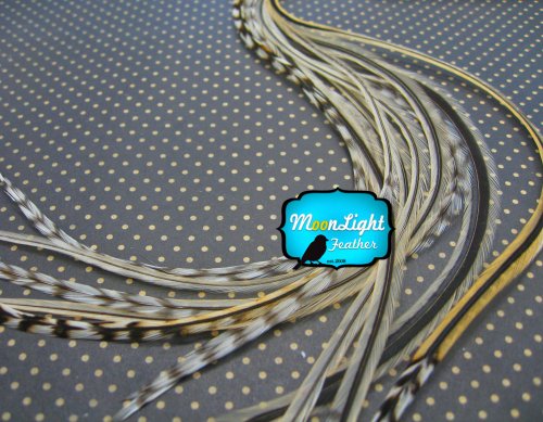 10 Pieces - Unique Badger Thin Long Grizzly Rooster Hair Extension Feathers