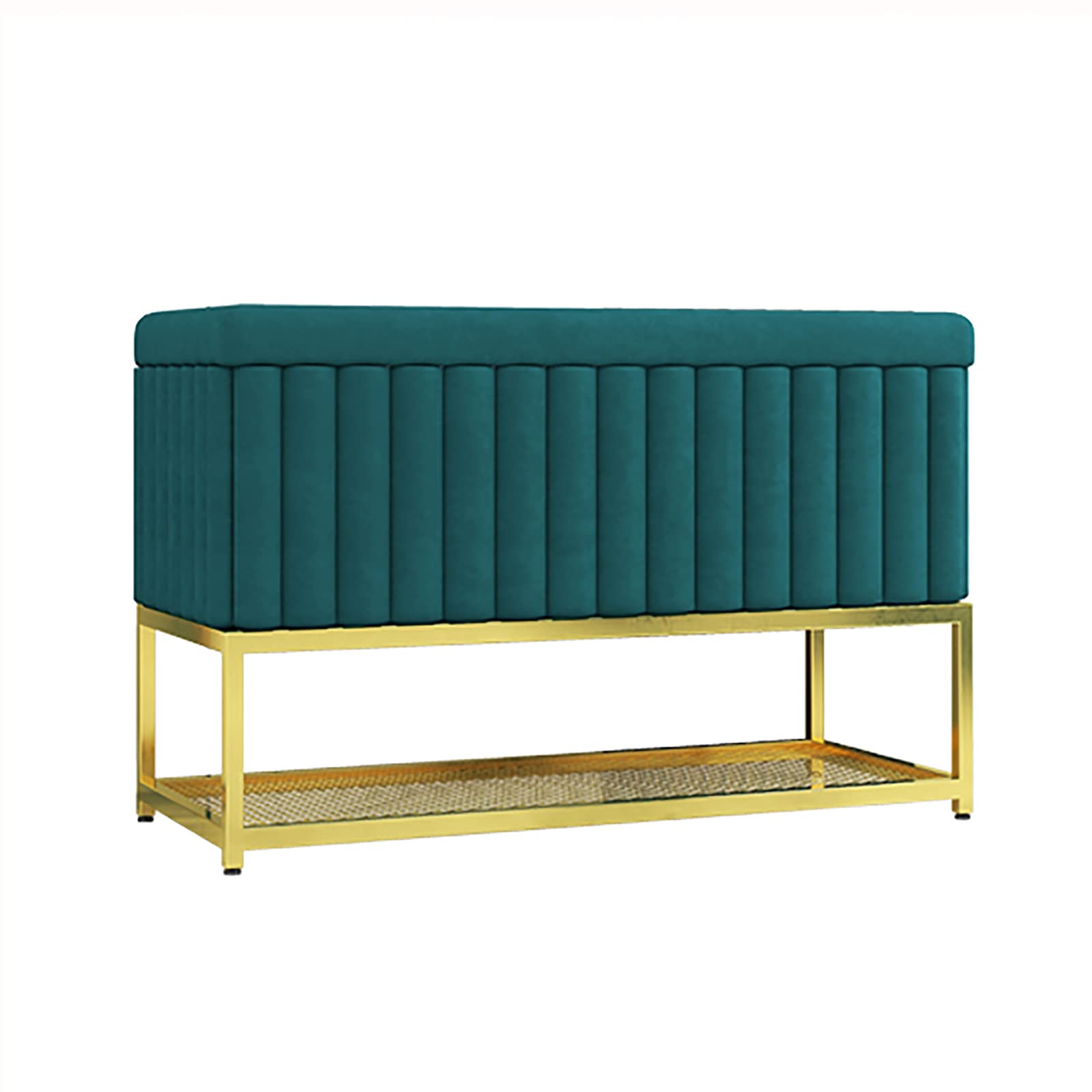 LWJSOCP Modern Entryway Shoe Storage Bench with Metal Shoe Shelf and Velvet Ottoman Seat 80x47x35cm
