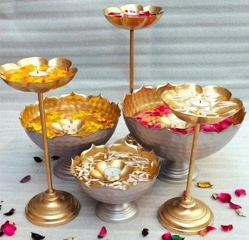 ALK Taj Urli Floating Flower Set | Hammered Taj Urli with Stand Urli with Bowl for Living Room | Urli, Pooja Diya, Diwali, Christmas, Festival Decor Set of 9 Pcs Combo Pack (B0CK7V65JR) Amazon Price History, Amazon Price Tracker