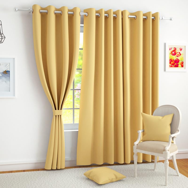 Story@Home Blackout Window Curtains 5 Feet Long 1 Piece Room Darkening Plain Print Opaque Room Darkening Curtain for Living Room, Bedroom, Hall, 118 x 152 cm, Tan, 100% Opacity