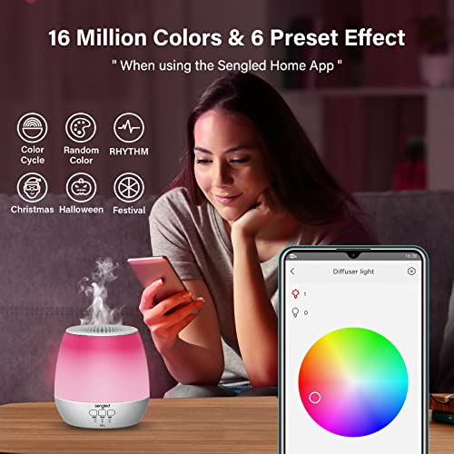 Image of Sengled Smart WiFi Essential Oil Diffuser, 150ml Ultrasonic Aromatherapy Diffuser with Alexa & Google Home App & Voice Control, Night Lights Auto Off & Timer Function, LED Colors Humidifier for Home