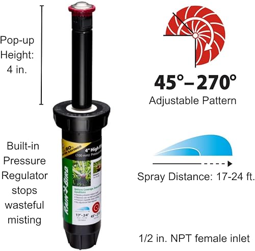 Miniatura 2 de Rain Bird 22SAPROPR - Rociador giratorio profesional de alta eficiencia con regulación de presión (PRS) ajustable a mano de 45 a 270, distancia de