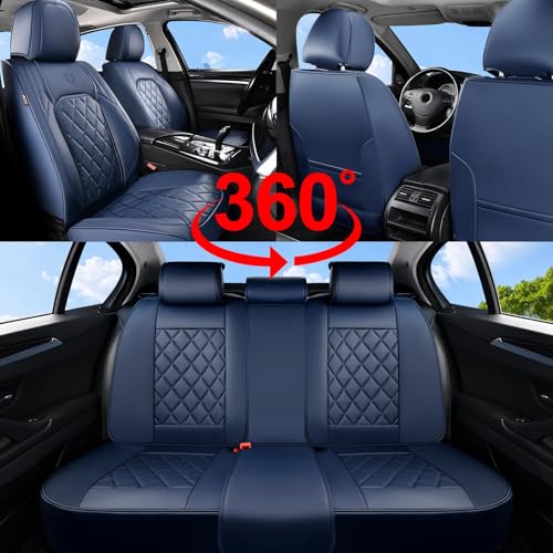 Image of Coverado Car Seat Covers Full Set, Luxury Faux Leather Seat Covers for Cars, Waterproof Car Seat Protector, Blue Car Seat Cover, Universal Automotive Seat Covers Fit for Most Sedan SUV Trucks