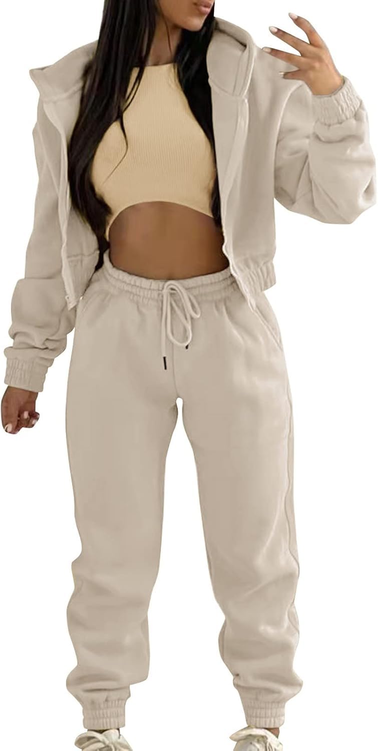 Ensemble Pantalons de survêtement et Sweat pour Femmes, Ensemble de Costumes de Sport décontractés survêtement à Capuche survêtement de Jogging 3 pièces