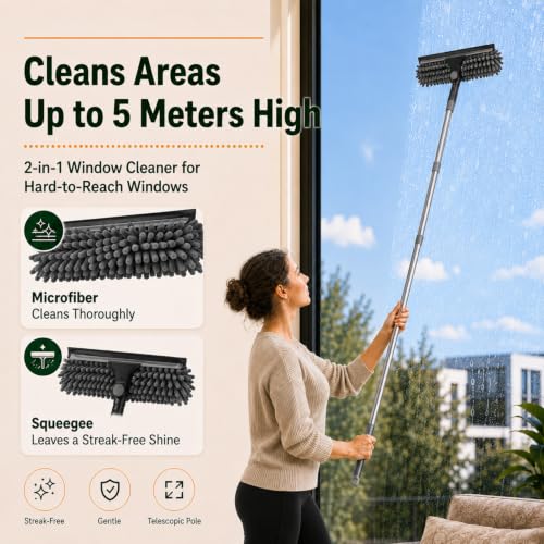 Image of Cobweb Duster with Extension Pole,Window Squeegee, 3-in-1 Kit